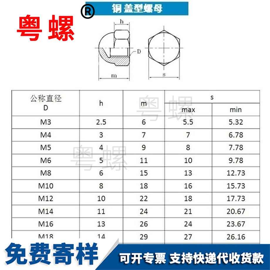 供應銅大理蓋型螺母