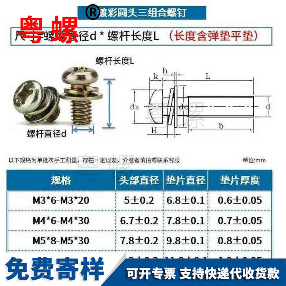 訂制鍍彩圓頭楚雄三組合螺絲